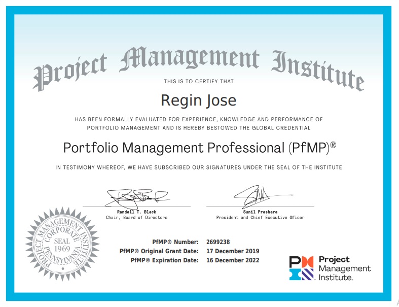 PMP certificate example