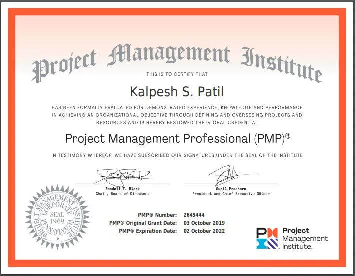 PMP certificate example